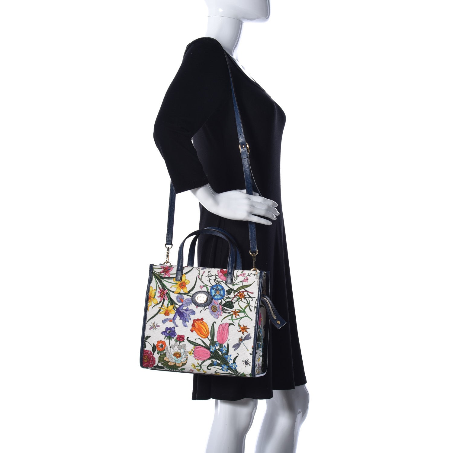 Gucci Canvas Medium Flora Tote White Multicolor Blue Agata 2 of 11