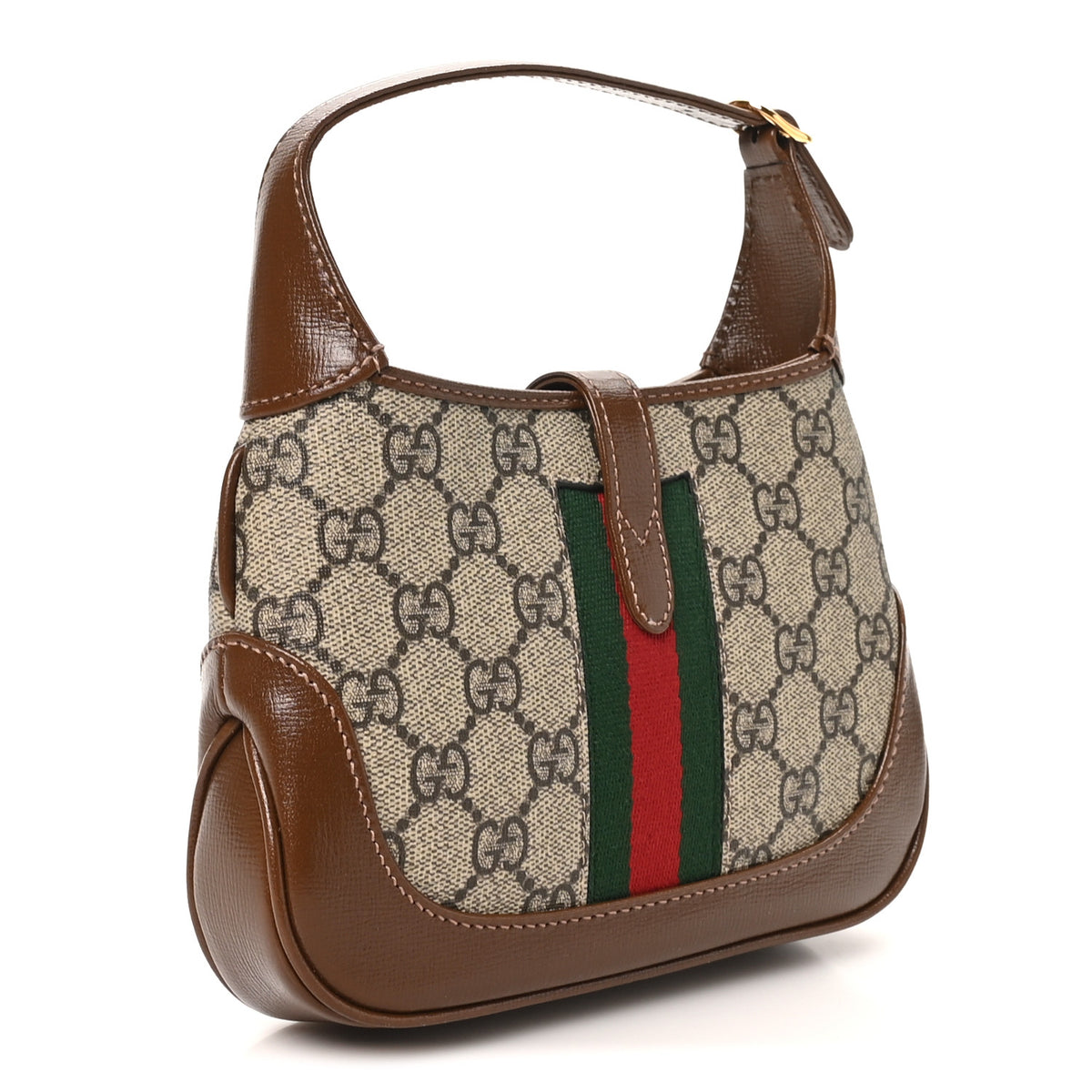 GG Supreme Monogram Azalea Calfskin Web Mini Jackie 1961 Hobo Beige Ebony Brown Sugar