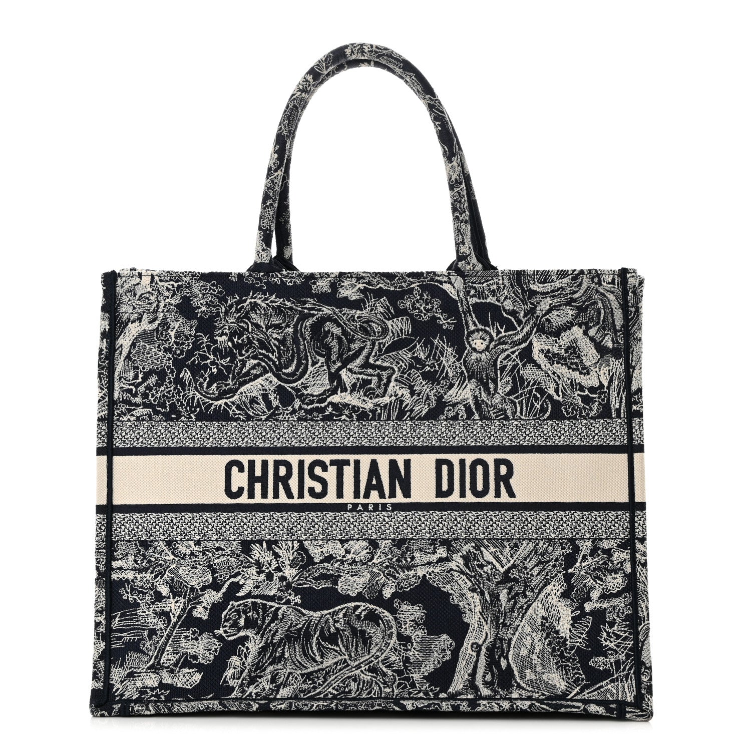 Christian Dior Canvas Embroidered Large Dioriviera Toile De Jouy Reverse Book Tote Blue 1 of 15