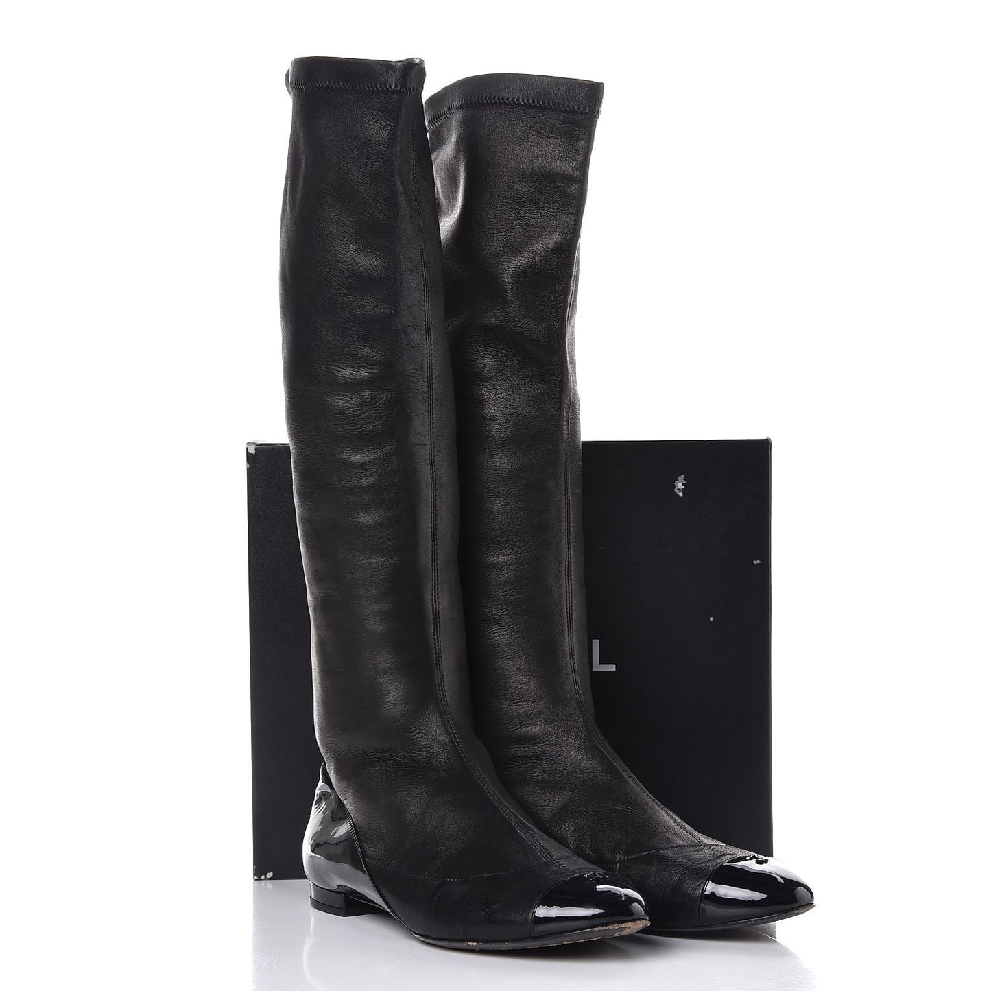 Lambskin Cap Toe Ballerina High Boots 39.5 Black