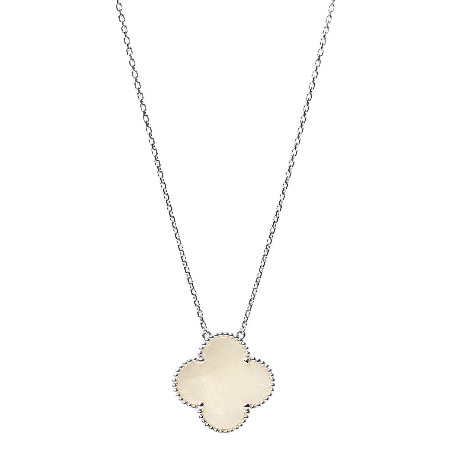 Van Cleef & Arpels 18K White Gold Mother of Pearl Magic Alhambra Pendant Necklace 1 of 5