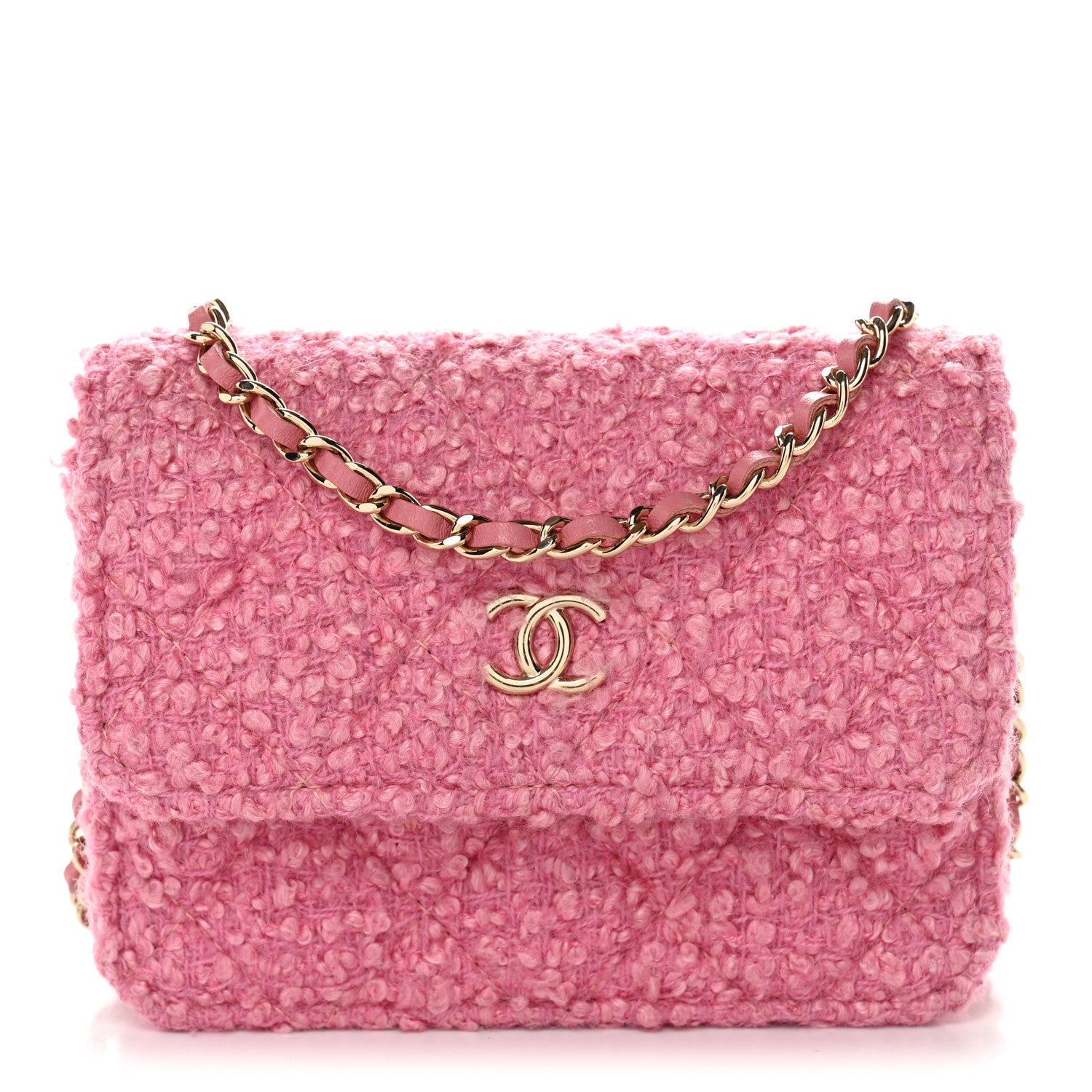 Chanel Tweed Quilted Flap Chain Waist Bag Pink 1 of 11