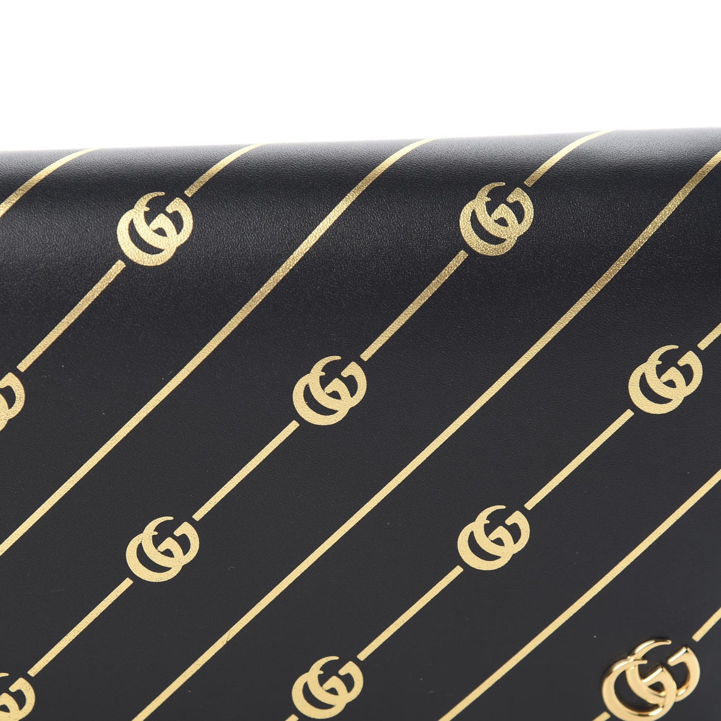 Calfskin Diagonal GG Mini Chain Wallet Black Gold