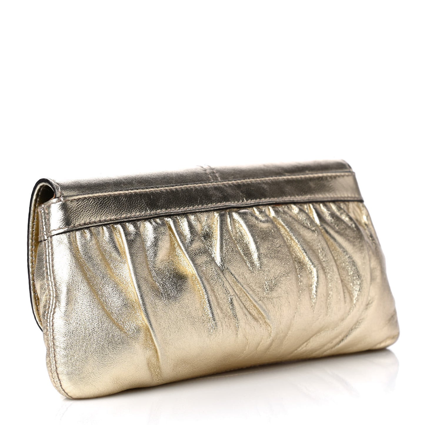 Metallic Calfskin Satin Bamboo Clutch Argento