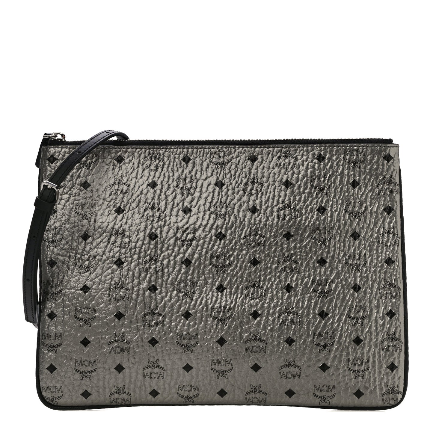 Metallic Visetos Medium Crossbody Pouch Silver