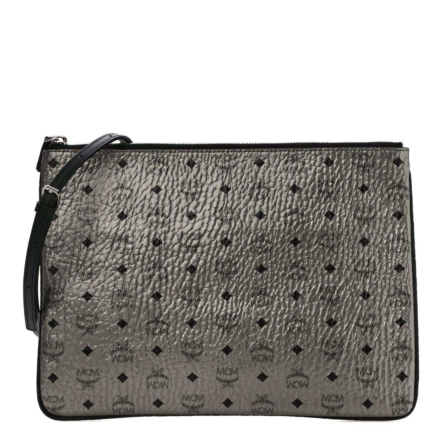 MCM Metallic Visetos Medium Crossbody Pouch Silver 1 of 9