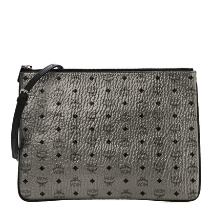 MCM Metallic Visetos Medium Crossbody Pouch Silver 1 of 9