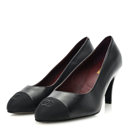 Chanel Lambskin Grosgrain Cap Toe CC Pumps 40 Black 3 of 8