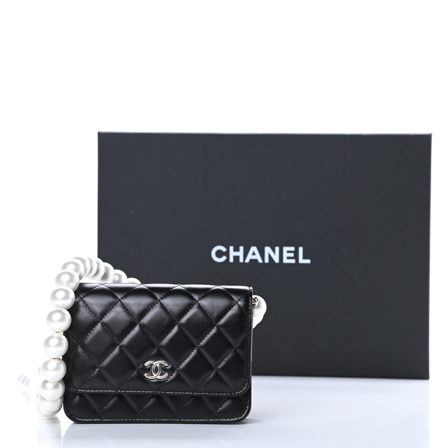 Chanel Calfskin Quilted Mini Maxi Pearls Wallet On Chain WOC Black 11 of 11