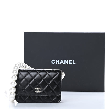 Chanel Calfskin Quilted Mini Maxi Pearls Wallet On Chain WOC Black 11 of 11