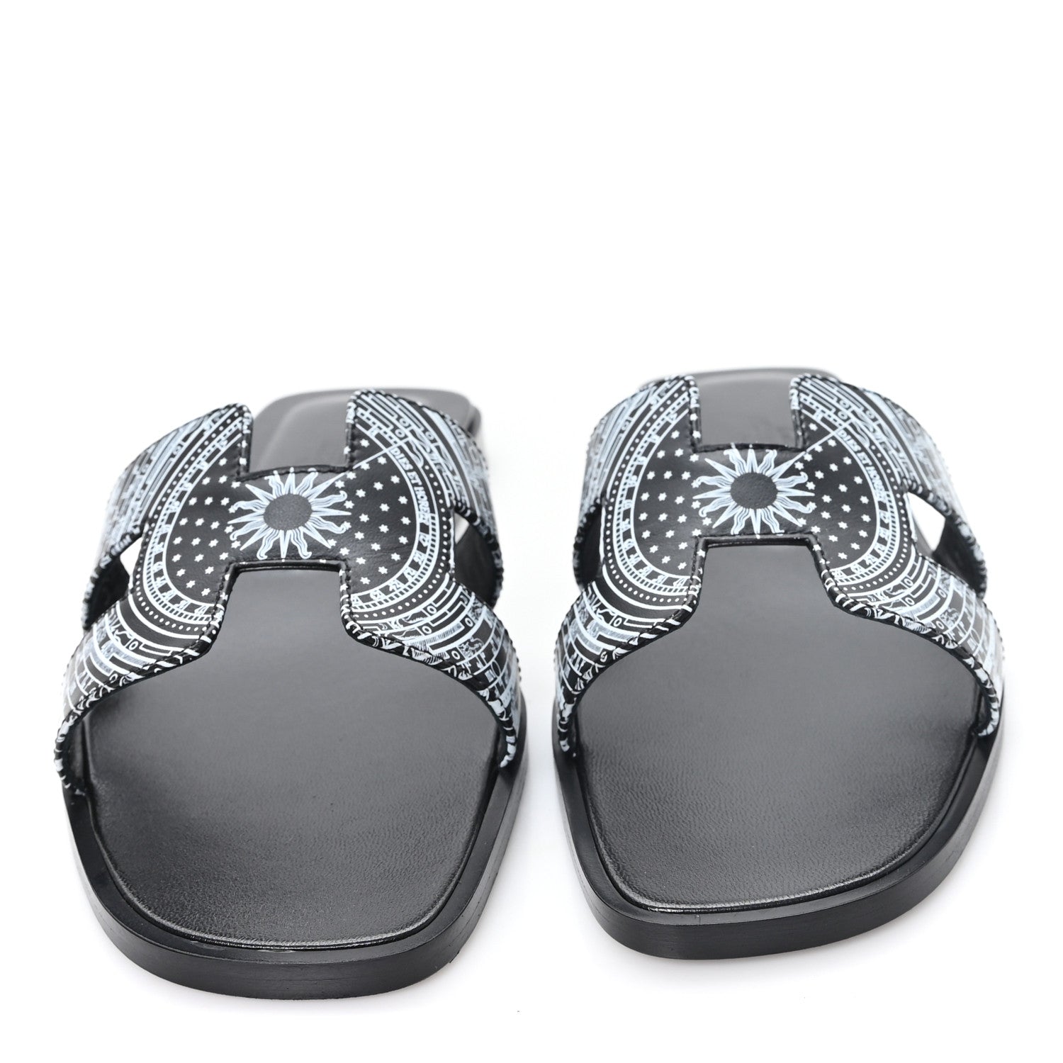 Hermes Calfskin Astrologie Bandana Oran Sandals 35.5 Black White 3 of 10