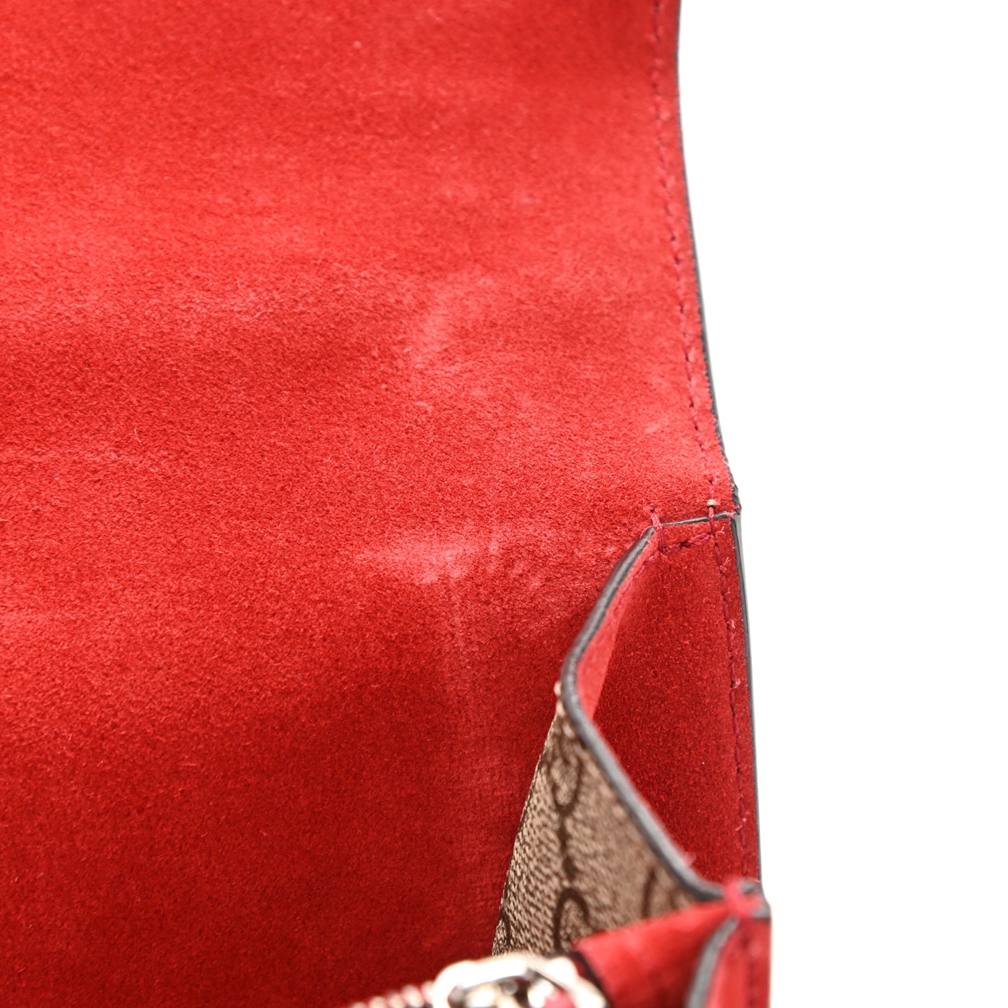 GG Supreme Monogram Suede Cudu Medium Dionysus Shoulder Bag Beige Ebony Vulcanic Red