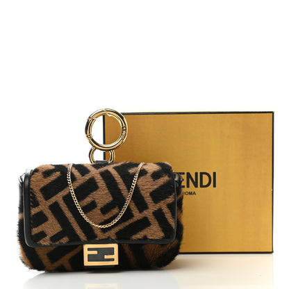 Fendi Sheared Sheepskin Vitello King FF Nano Baguette Charm Tobacco Moro Black 9 of 9