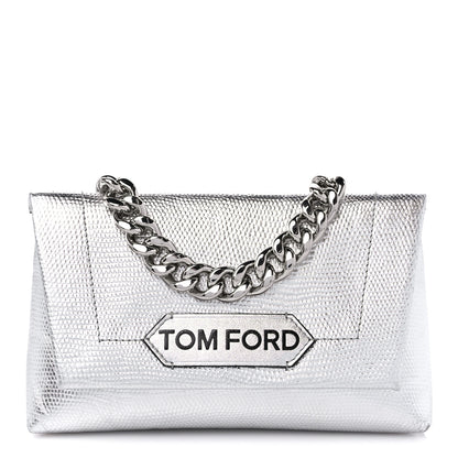 Tom Ford Metallic Lizard Embossed Mini Label Shoulder Bag Silver 1 of 11