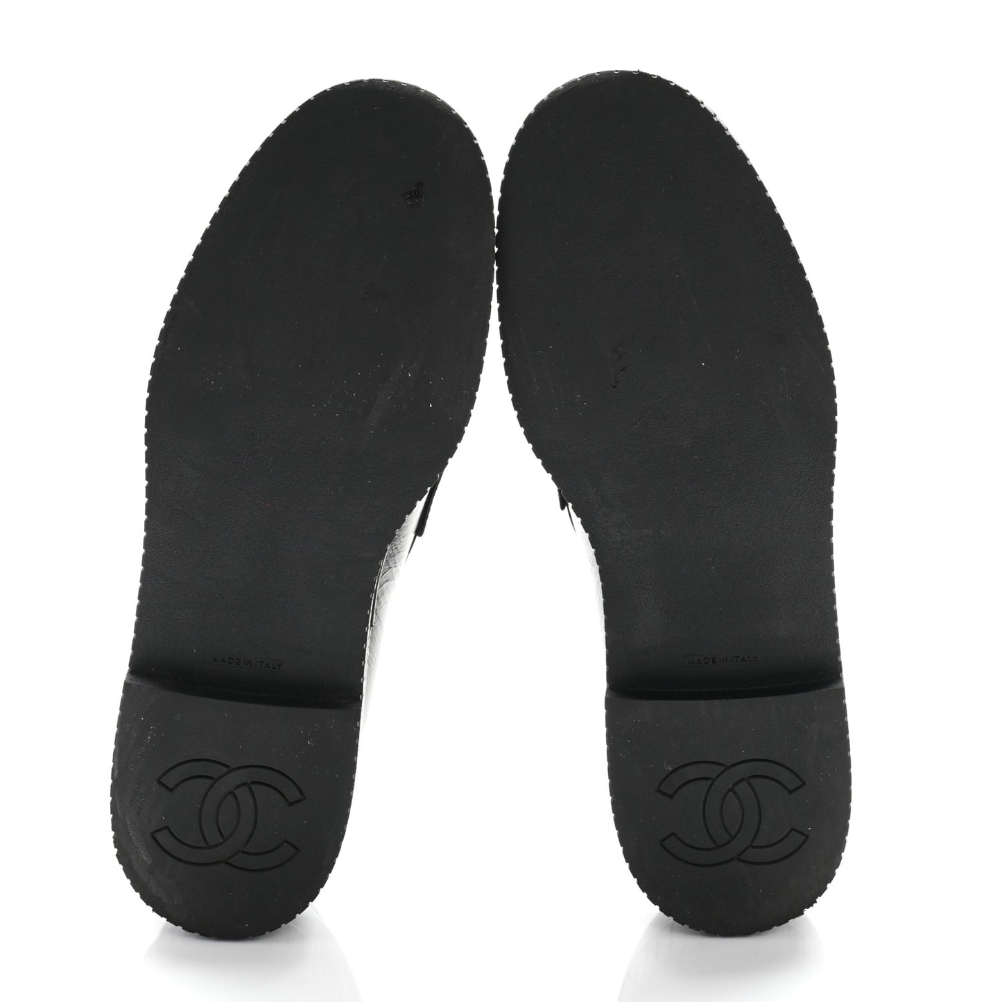 Shiny Crumpled Calfskin CC Mocassin Loafers 38 Black