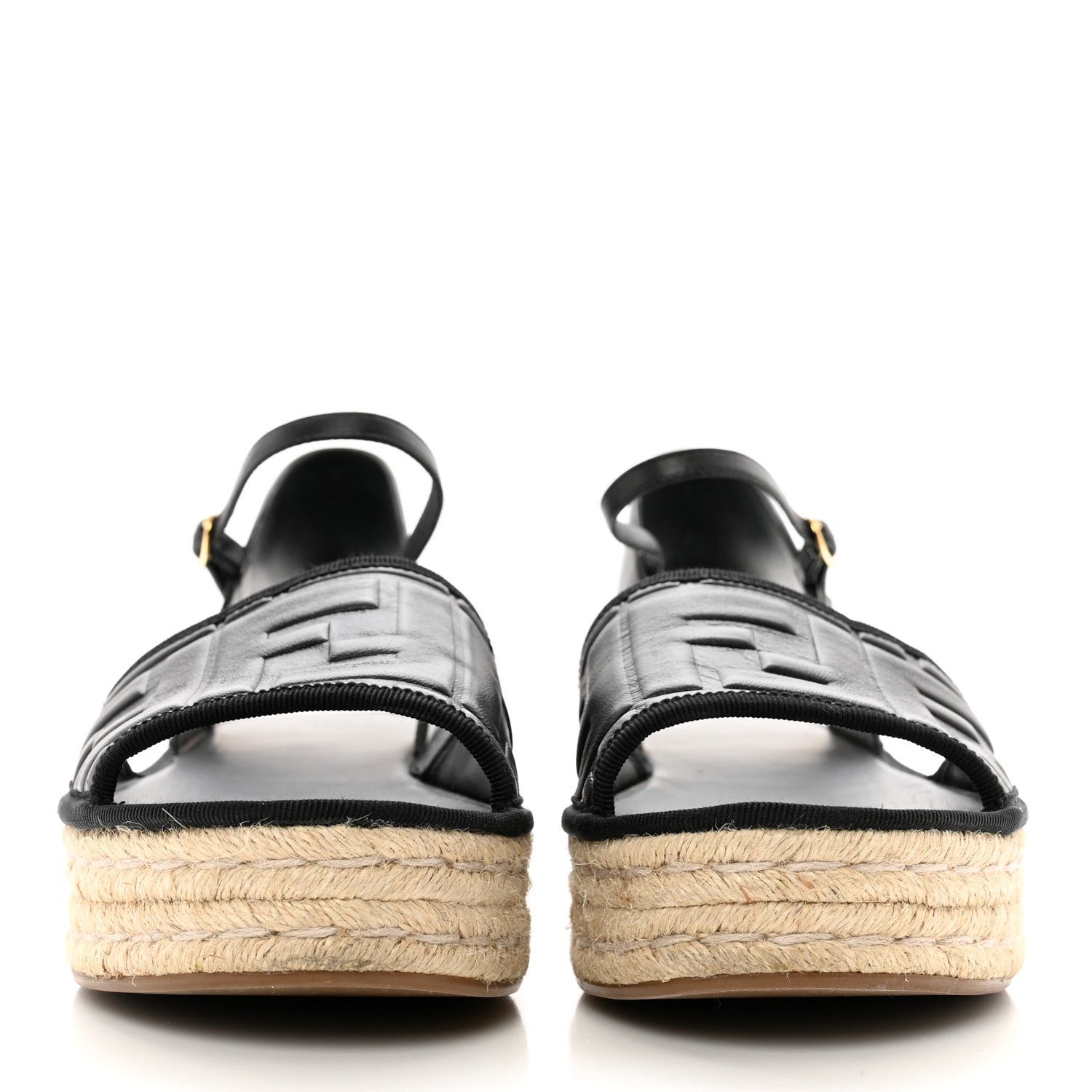 Fendi Nappa FF Embossed Espadrille Platform Sandals 39 Black 2 of 9