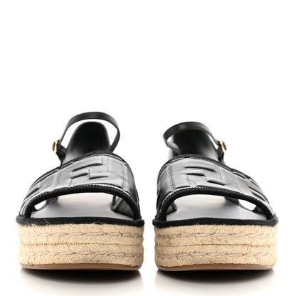 Fendi Nappa FF Embossed Espadrille Platform Sandals 39 Black 2 of 9