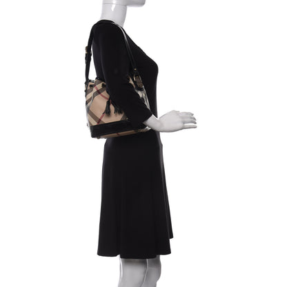Burberry Patent Trim Nova Check Drawstring Bucket Bag Black 2 of 12