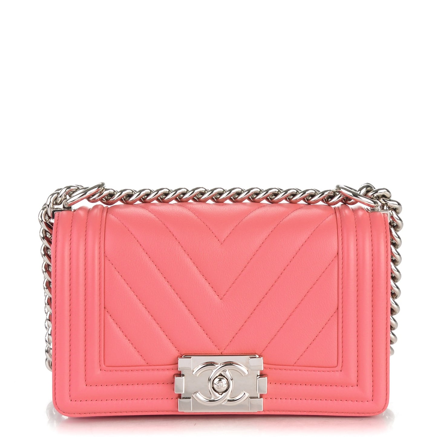 Calfskin Chevron Quilted Small Boy Flap Pink