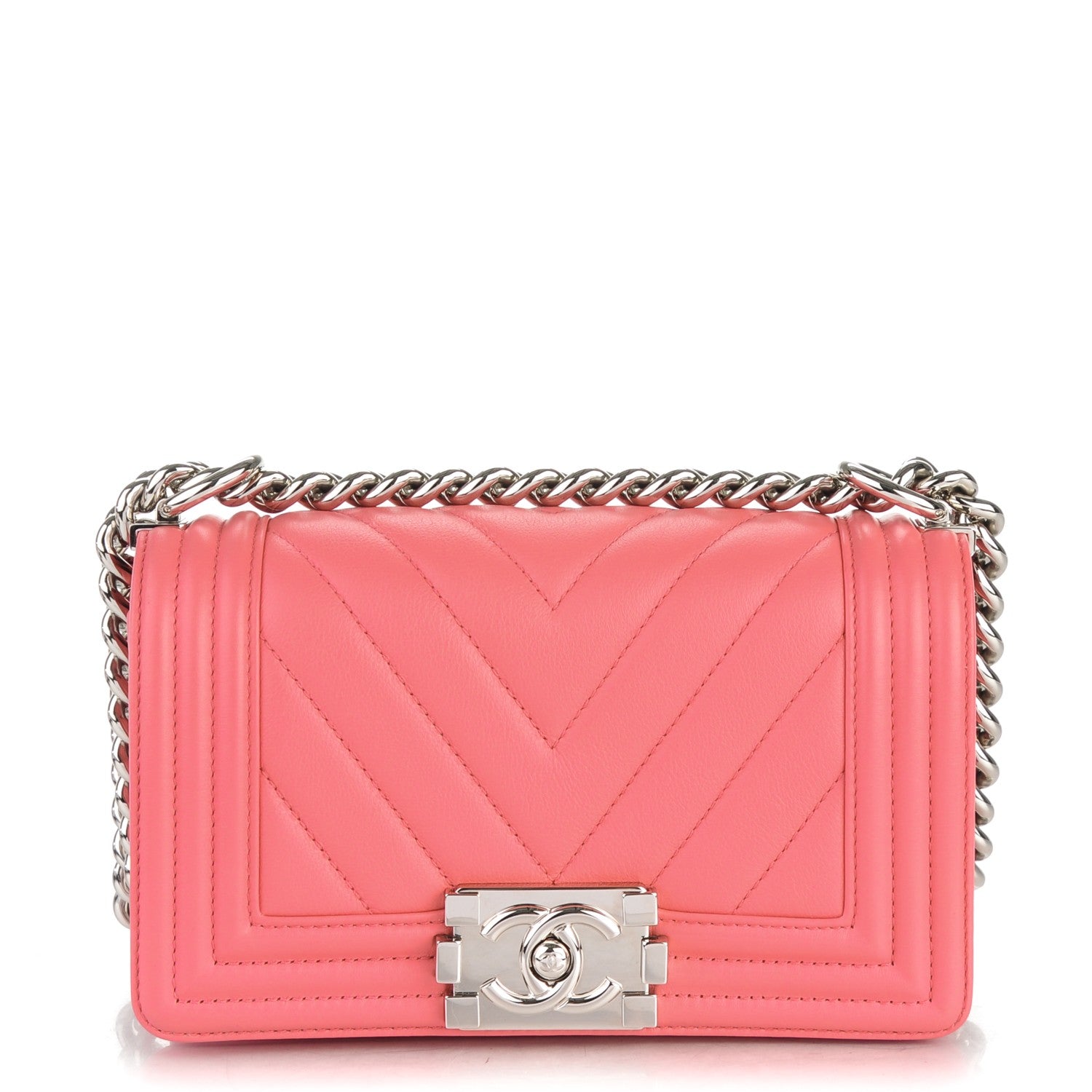 Chanel Calfskin Chevron Quilted Small Boy Flap Pink 1 of 7