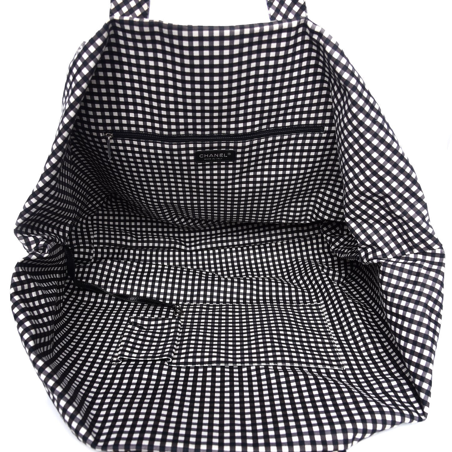 Canvas Gingham Printed CC Tote Black White