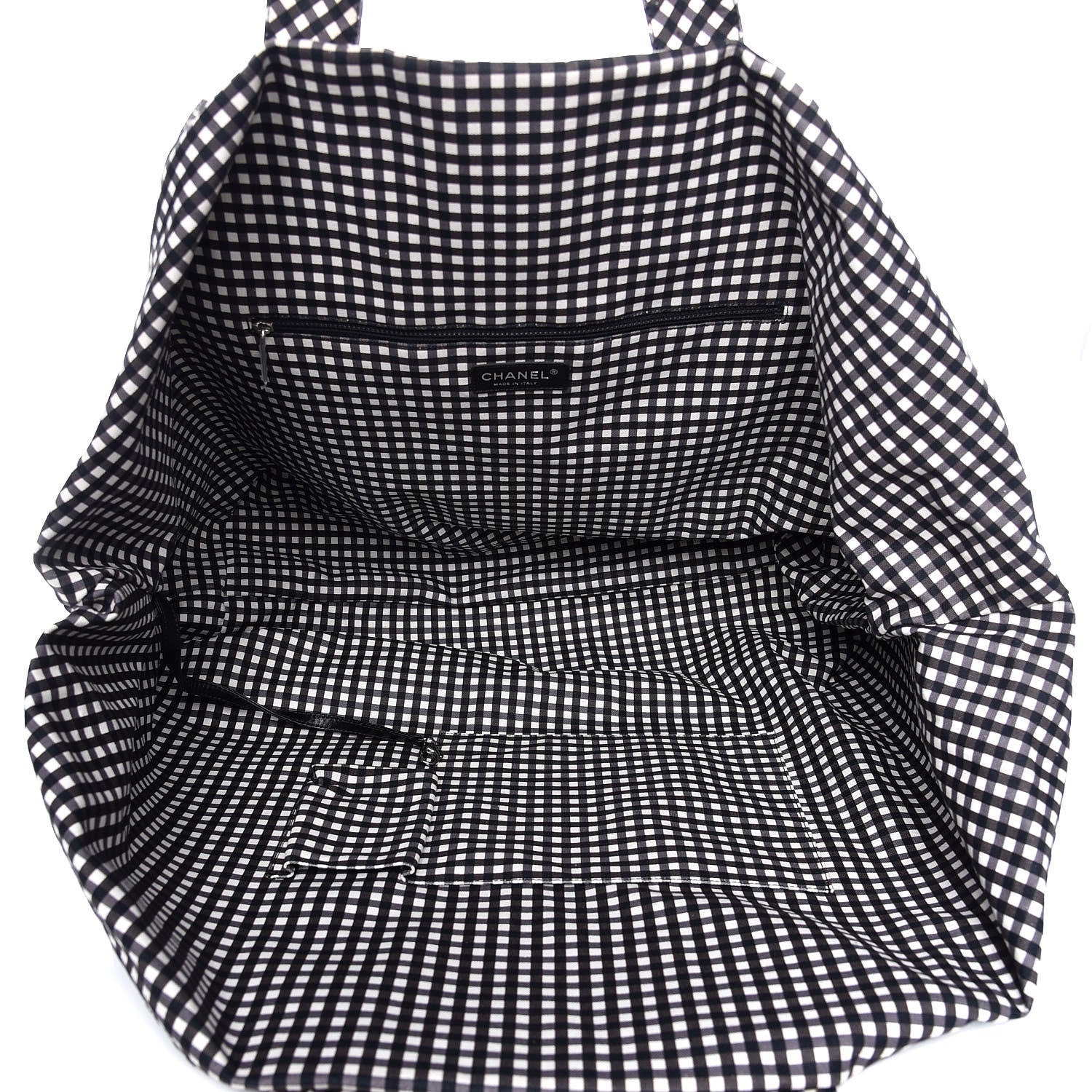 Chanel Canvas Gingham Printed CC Tote Black White 5 of 9