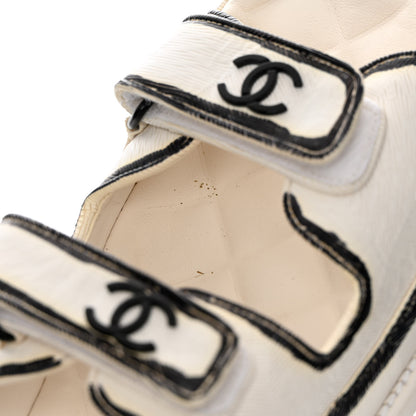 Chanel Printed Calfskin Velcro Dad Sandals 39.5 White Black 9 of 14