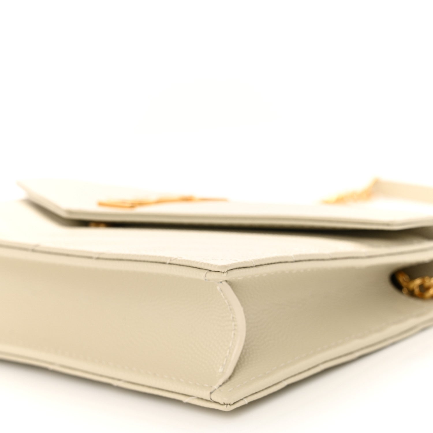 Saint Laurent Grain De Poudre Matelasse Chevron Monogram Envelope Chain Wallet Crema Soft 10 of 11