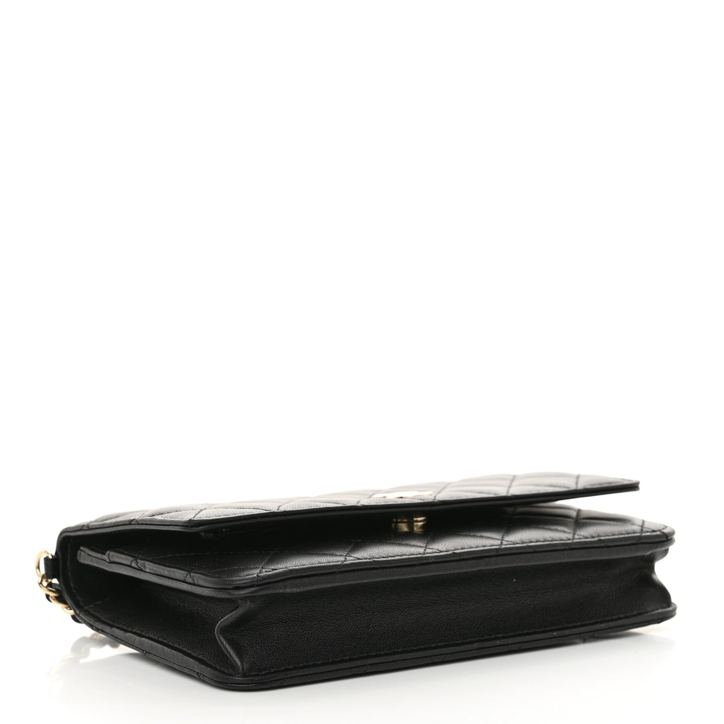 Lambskin Quilted Pearl Wallet On Chain WOC Black