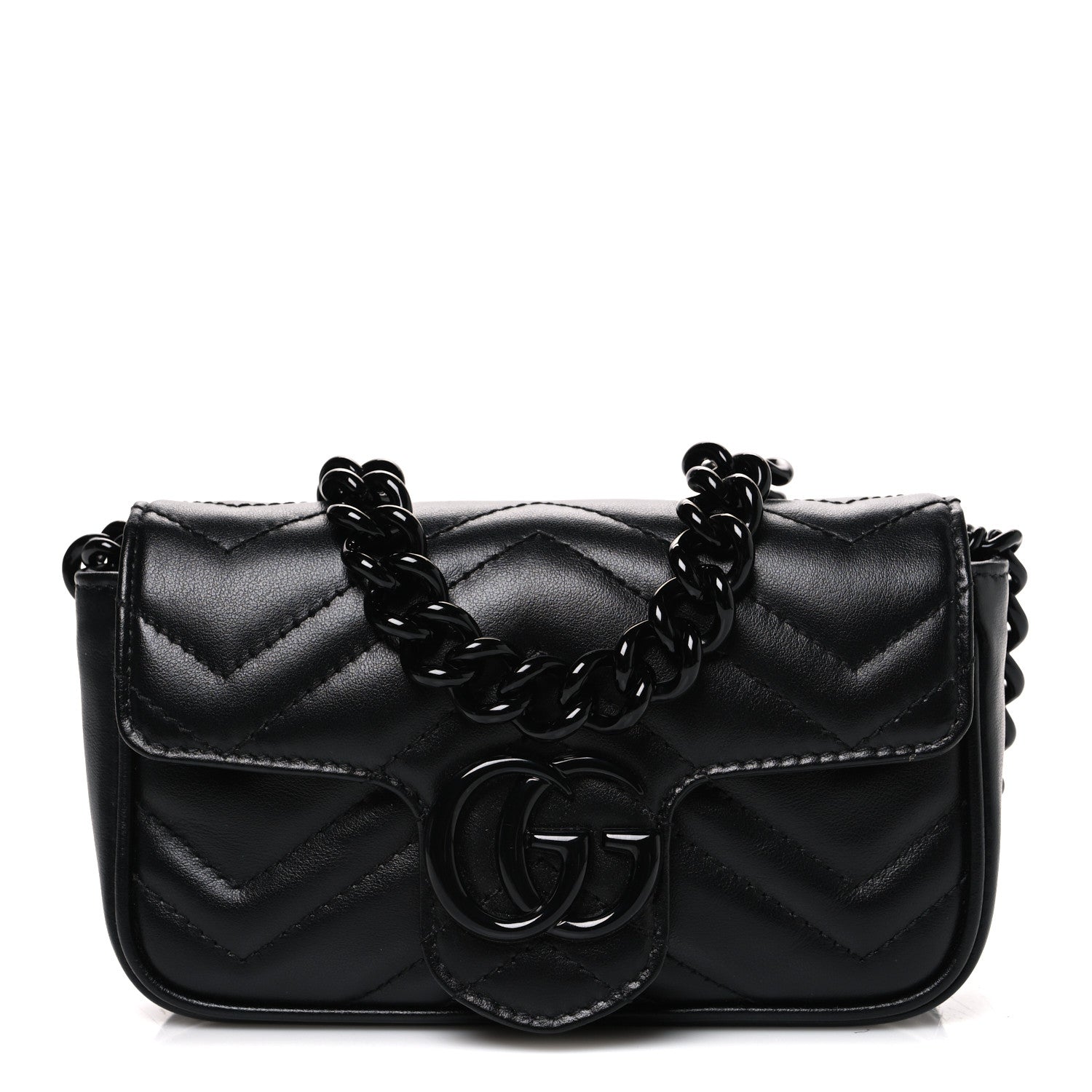 Gucci Calfskin Matelasse Monochrome GG Marmont Chain Belt Bag Black 1 of 10
