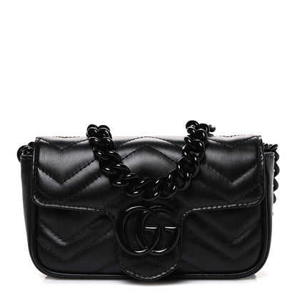 Gucci Calfskin Matelasse Monochrome GG Marmont Chain Belt Bag Black 1 of 10