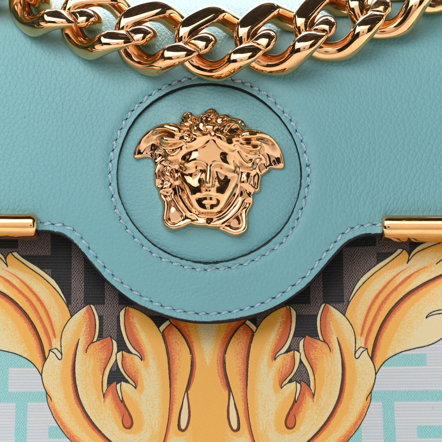 Versace X FENDI Grained Calfskin Fendace La Medusa Medium Top Handle Bag Baby Blue Multicolor 8 of 11