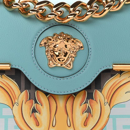 Versace X FENDI Grained Calfskin Fendace La Medusa Medium Top Handle Bag Baby Blue Multicolor 8 of 11
