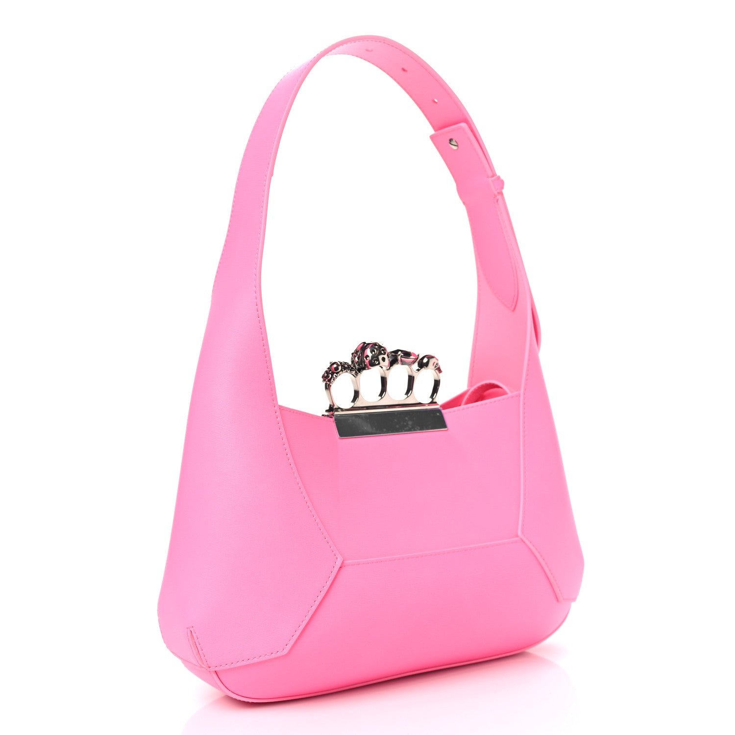 Alexander McQueen Smooth Calfskin Jeweled Hobo Bag Fluo Pink 4 of 9