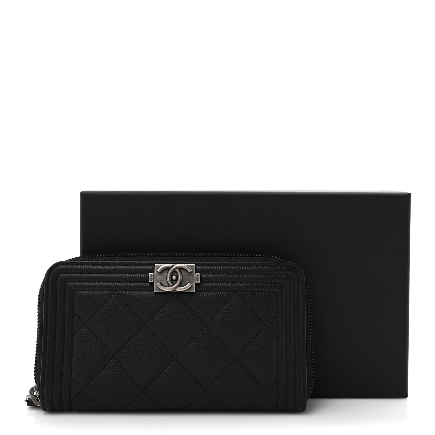 Caviar Quilted Small Boy Zip Around Wallet Black