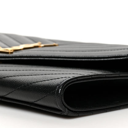 Saint Laurent Grain De Poudre Matelasse Chevron Monogram Envelope Clutch Black 11 of 11
