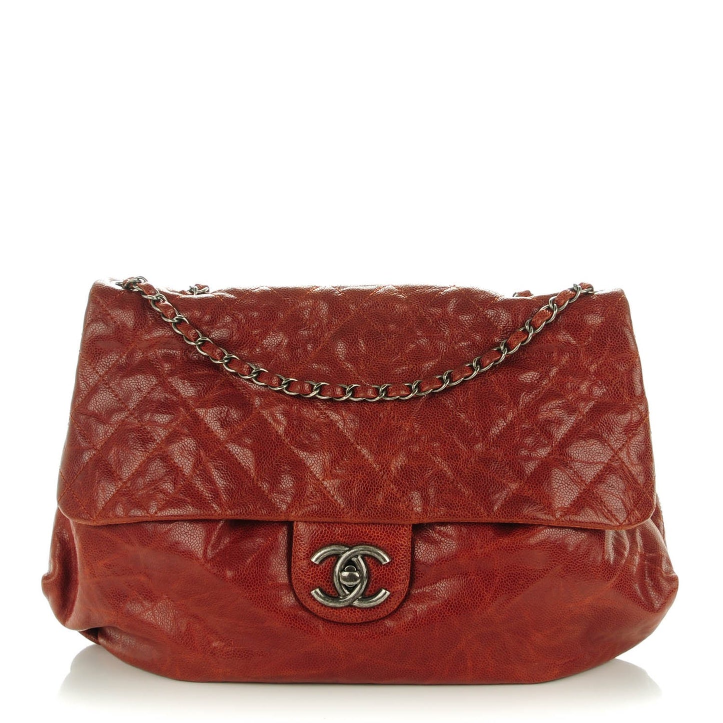 Grained Calfskin Quilted Maxi Elastic Flap Brown