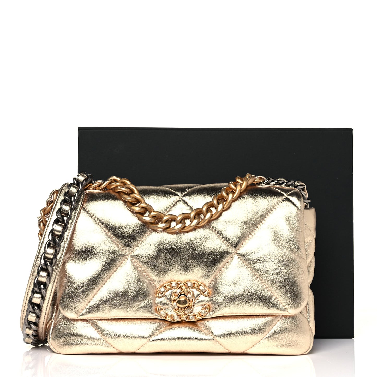 Metallic Goatskin Quilted Medium Chanel 19 Flap Gold