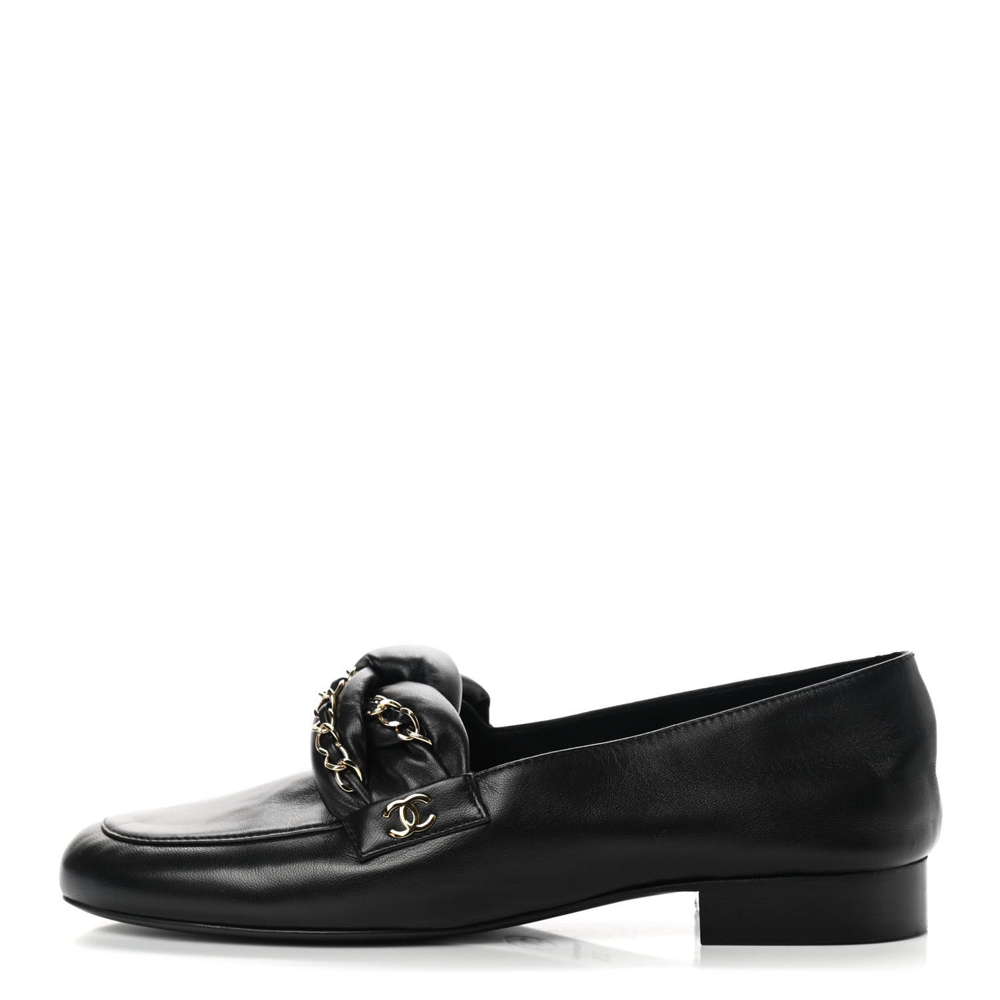 Lambskin CC Braided Chain Loafers 37.5 Black