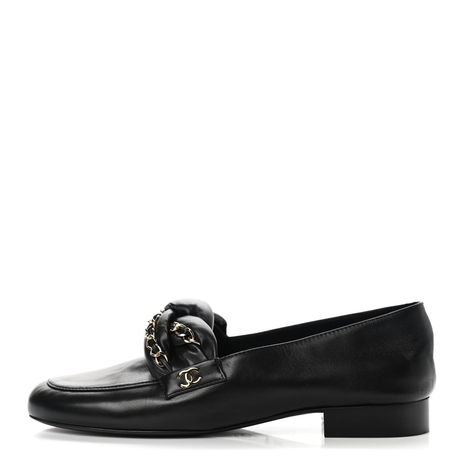 Chanel Lambskin CC Braided Chain Loafers 37.5 Black 1 of 12