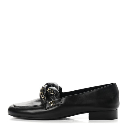 Chanel Lambskin CC Braided Chain Loafers 37.5 Black 1 of 12