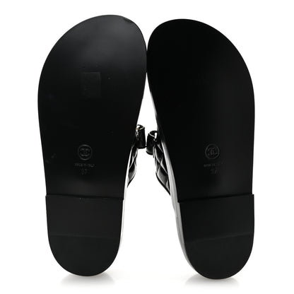 Chanel Lambskin Quilted Velcro Dad Chain CC Slide Sandals 37 Black 6 of 9
