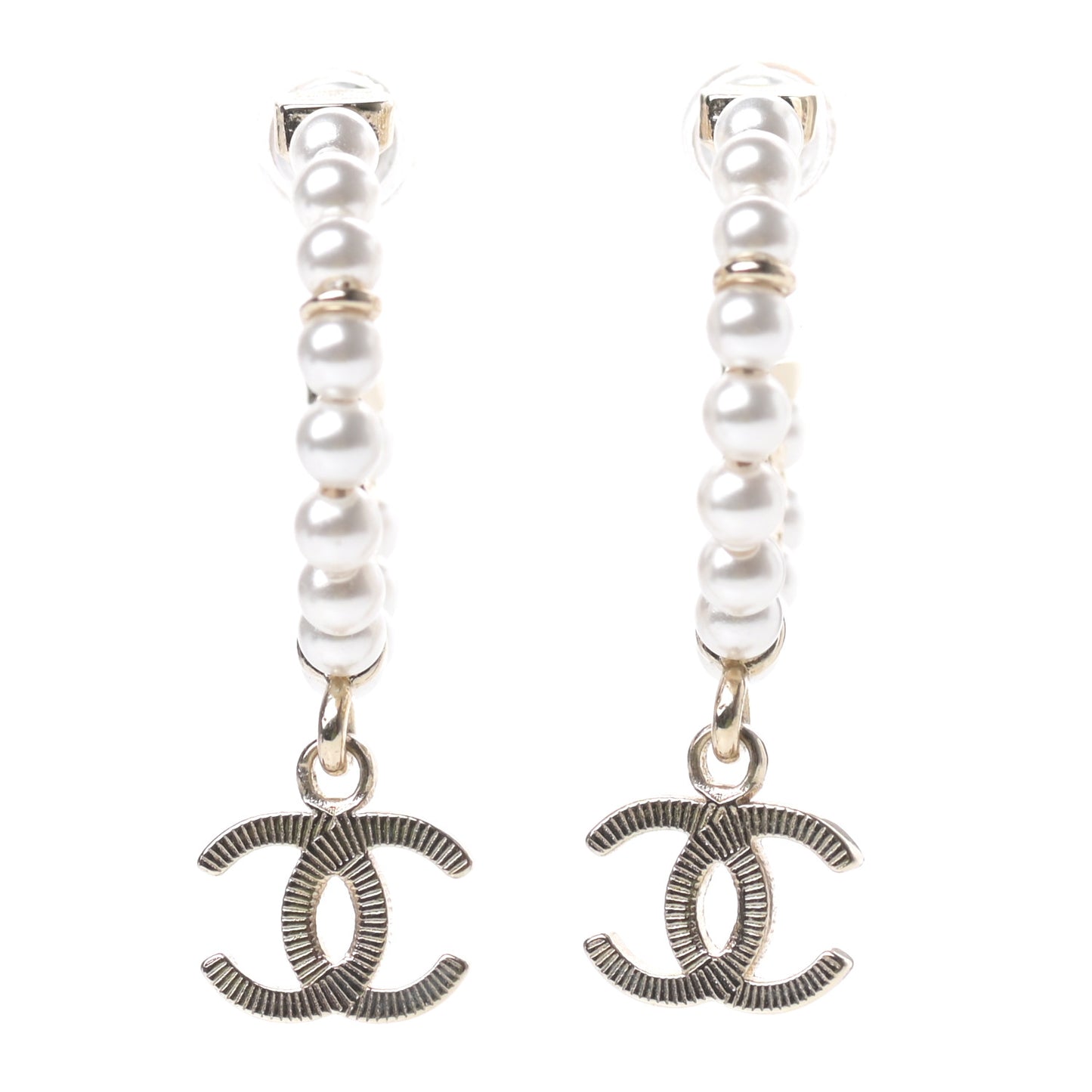 Pearl Charms CC Hoop Earrings Gold