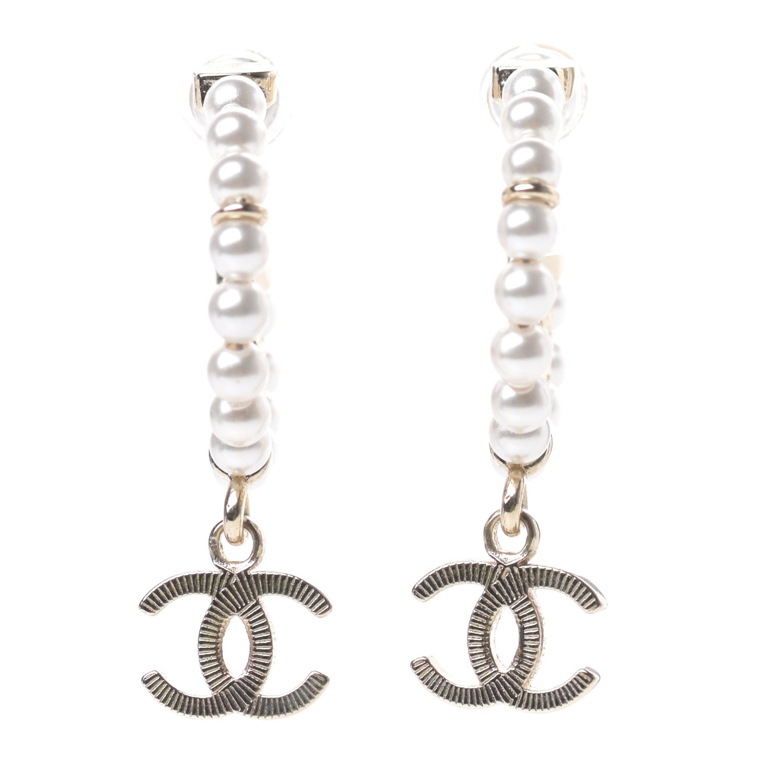 Chanel Pearl Charms CC Hoop Earrings Gold 1 of 4