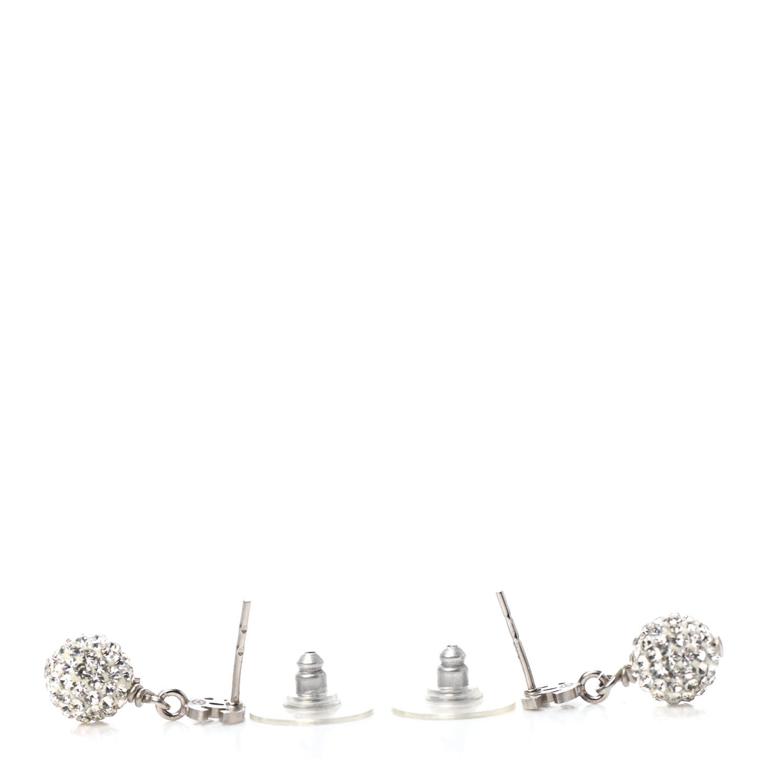 Chanel Crystal CC Drop Earrings White Silver 3 of 4