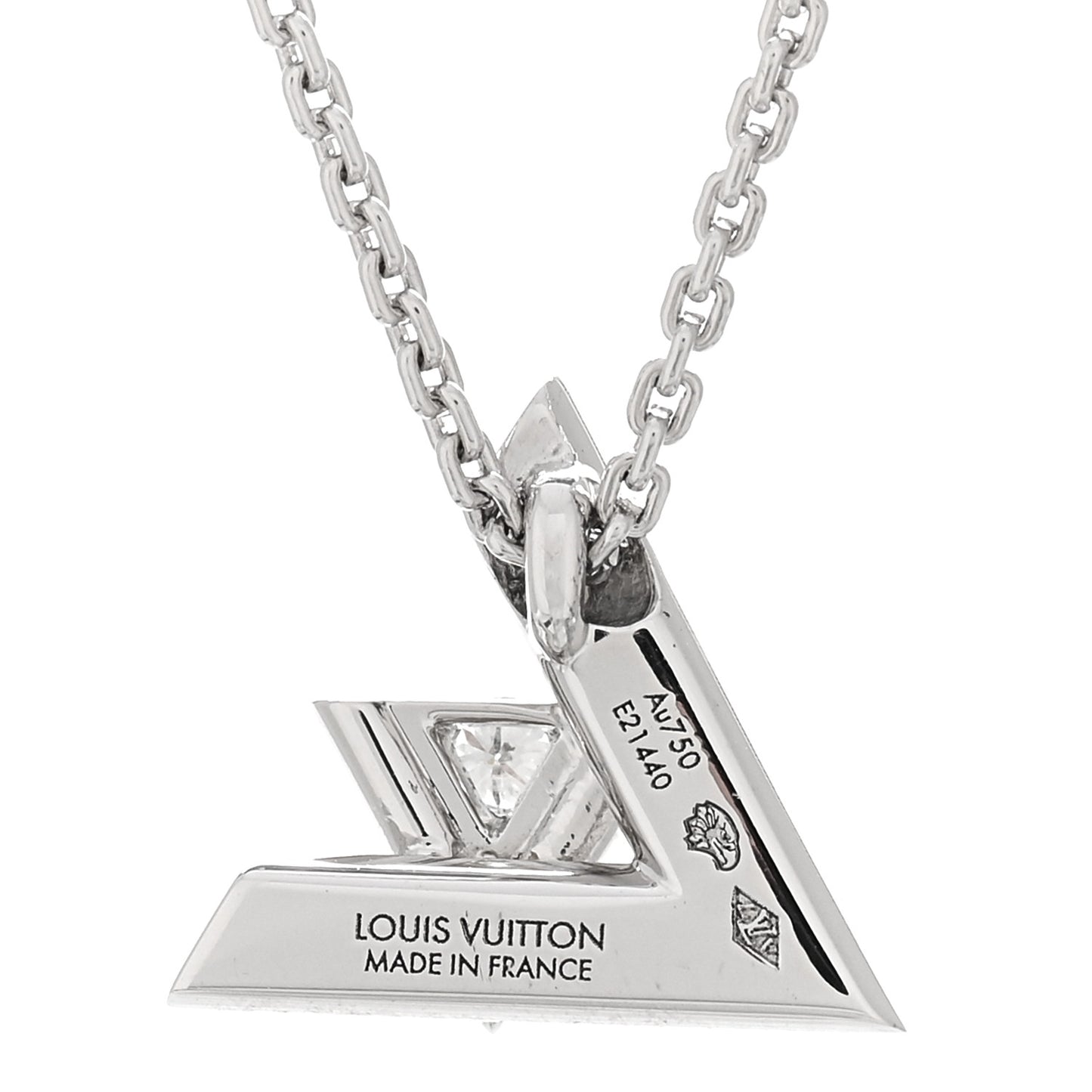 18K White Gold Diamond Small LV Volt One Pendant Necklace