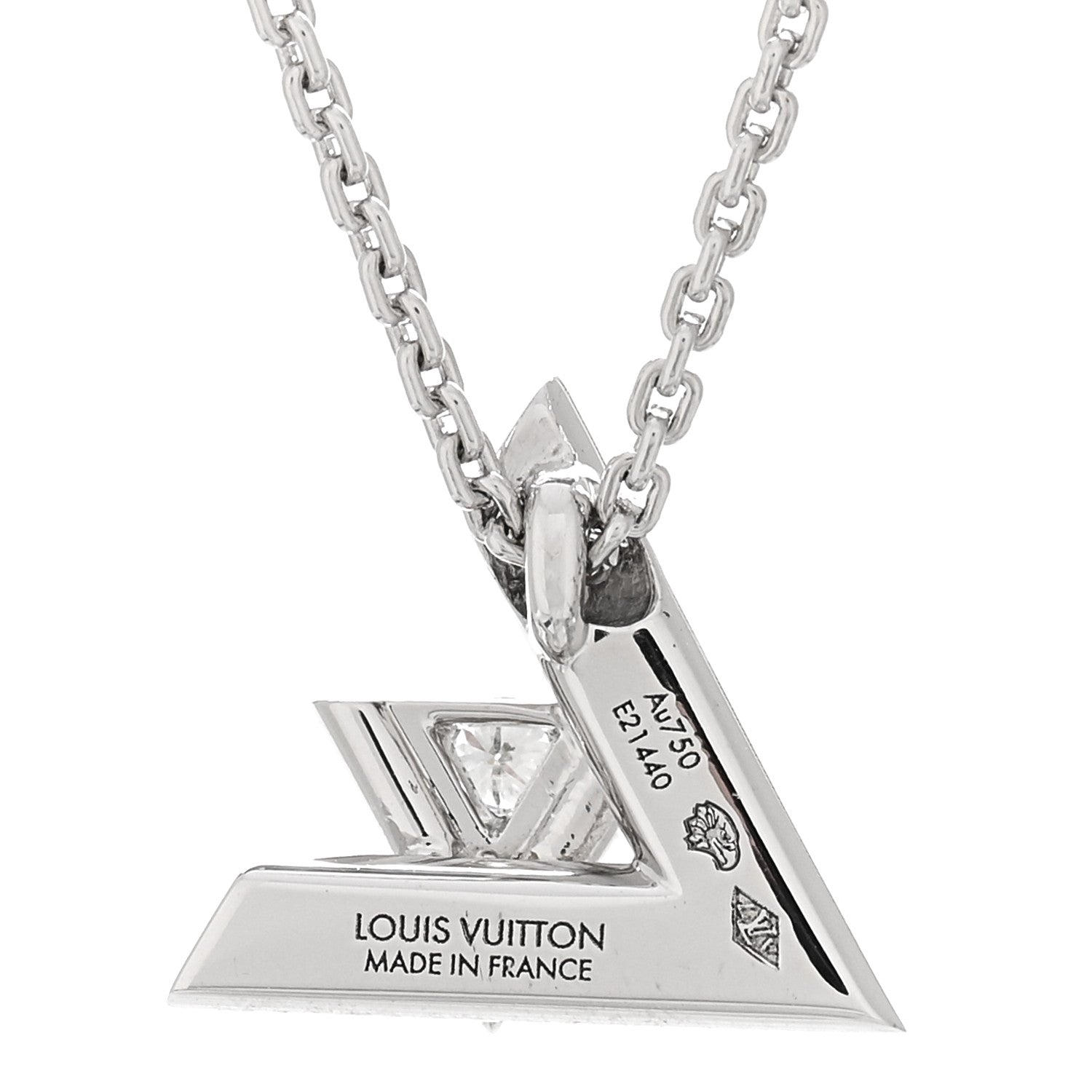 Louis Vuitton 18K White Gold Diamond Small LV Volt One Pendant Necklace 4 of 5