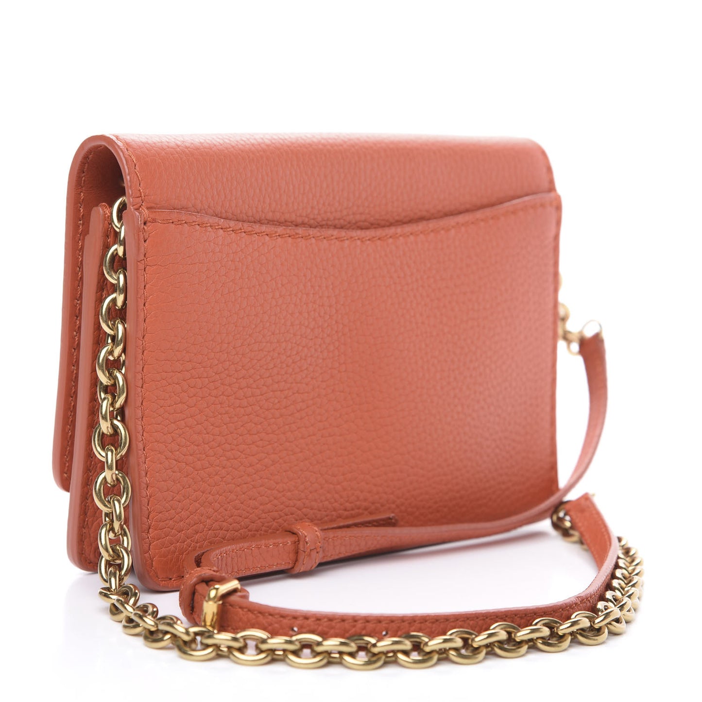 Calfskin Logo Embossed Chain Wallet Orange