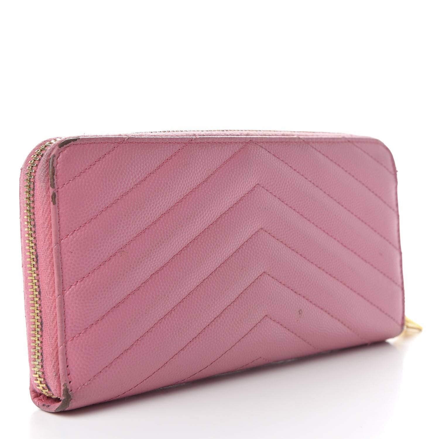 Saint Laurent Grain De Poudre Matelasse Chevron Monogram Zip Around Wallet Bubblegum 3 of 9