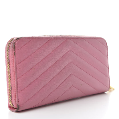 Saint Laurent Grain De Poudre Matelasse Chevron Monogram Zip Around Wallet Bubblegum 3 of 9